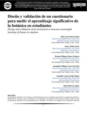 Diseño y validación de un cuestionario para medir el aprendizaje significativo de la botánica en estudiantes