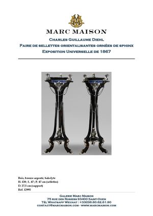 Charles Guillaume Diehl Paire de sellettes orientalisantes ornées de sphinx Exposition Universelle de 1867