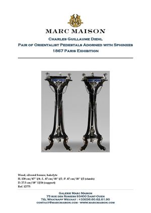 Charles Guillaume Diehl Pair of Orientalist Pedestals Adorned with Sphinxes 1867 Paris Exhibition Wood, silvered