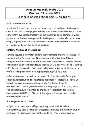 Discours Vœux Du Maire 2025