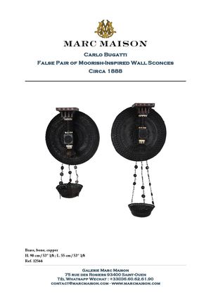 Carlo Bugatti False Pair of Moorish-Inspired Wall Sconces Circa 1888
