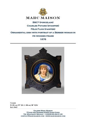 B&Cie (porcelain) Charles Poyard (stamper) Félix Flick (painter) Ornamental dish with portrait of a Berber woman in its wooden frame 1878