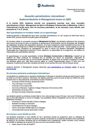CP - Nouvelles spécialisations et international à Audencia Bachelor in Managementa Bachelor In Management
