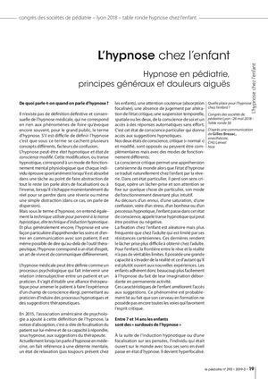 "L'hypnose chez l'enfant" - Revue Le Pédiatre N°292