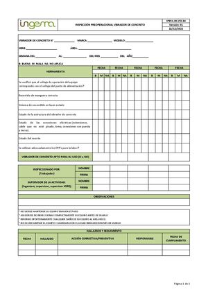 Inspección Preoperacional Vibrador De Concreto