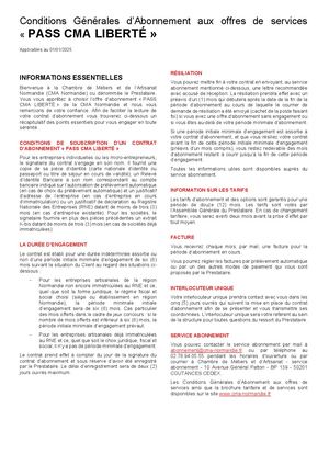 Conditions Générales Abonnement PASS CMA Liberté