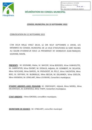 Conseil municipal du 19 septembre 2022 - Délibérations