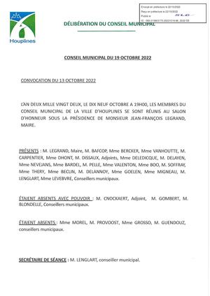 Conseil municipal du 19 octobre 2022 - Délibérations