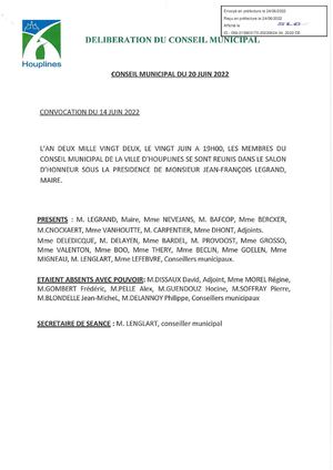 Conseil municipal du 20 juin 2022 - Délibérations
