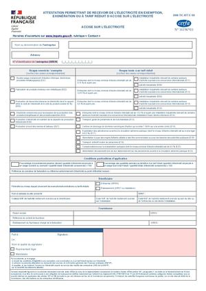Formulaire n°2040-TIC-ATT-E - Attestation d'exonération de l'électricité