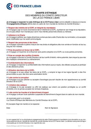 Charte d'éthique CCIFL