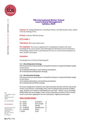 TBS IWSP 2025 Luxury Brand Management Syllabus