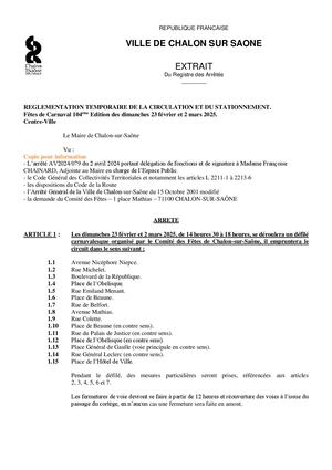 Arrêté Carnaval 2025