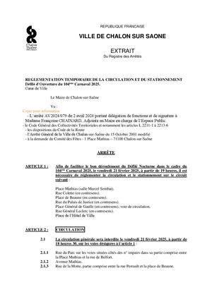 Arrêté Carnaval - Défilé d'Ouverture