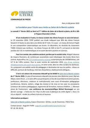 Communiqué de presse - Salon de la Liberté scolaire 2025