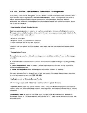 Get Your Colorado Oversize Permits From Unique Trucking Broker
