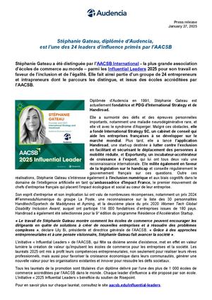Stéphanie Gateau, diplômée Audencia - 2025 Aacsb Influential Leader Fr