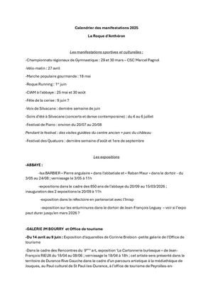 Calendrier Des Manifestations 2025 LRA