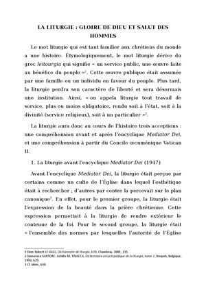LA LITURGIE : GLOIRE DE DIEU ET SALUT DES HOMMES