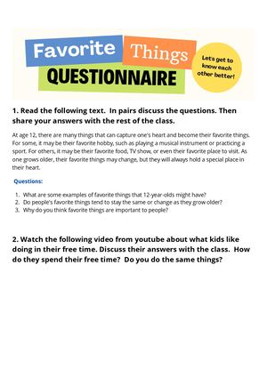 UNIT 1: My Favourite Things