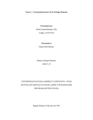 Tarea 2 – Conceptualizaciones De La Ecología Humana