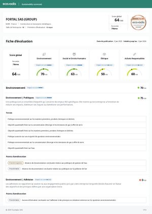 Fiche d'évaluation Ecovadis - Fortal Sas (FR)