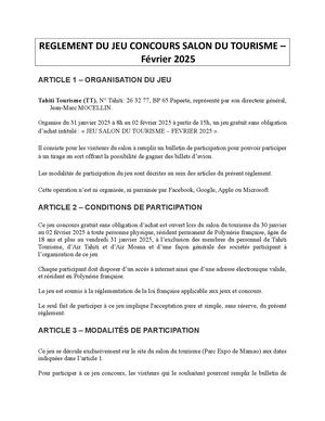 Règlement Jeu Concours Salon Du Tourisme Fév 2025