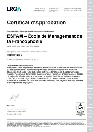 Certification ISO Esfam