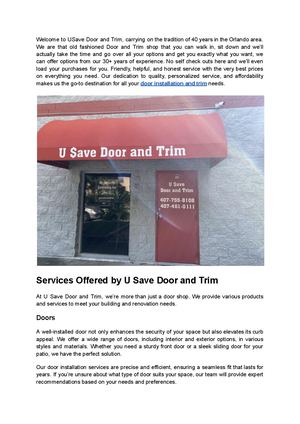 U Save Door and Trim - Professional Door Installation and Trim Services in Altamonte Springs, FL