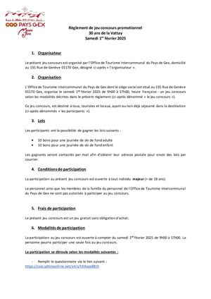 Règlement Du Jeu Concours 30 Ans De La Vattay 1er Février 2025