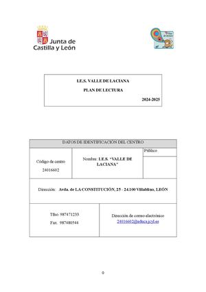 Plan De Lectura Ies Valle De Laciana Curso 24 25