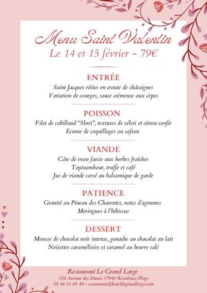Menu Saint-Valentin 2025 - Restaurant Le Grand Large