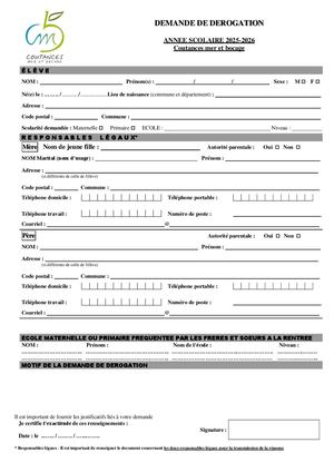 Inscriptions scolaires - Demande De Dérogation CMB