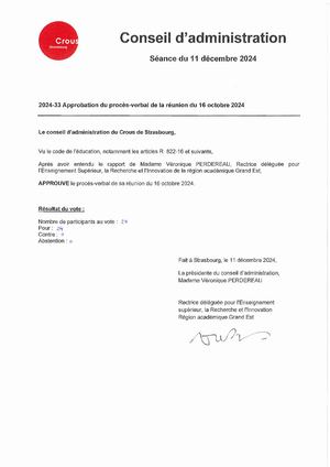 Délibérations du Conseil d'Administration - décembre 2024