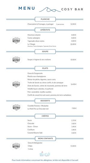 Cosy Bar - Menu