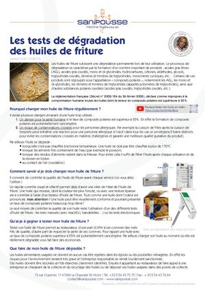 Dossier Tests De Dégradation Des Huiles De Friture - SANIPOUSSE