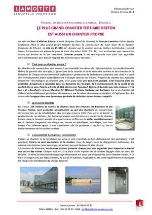 Polaris, le plus grand chantier tertiaire breton, est aussi un chantier propre - 5 mai 2014