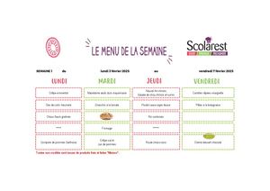 Menus Du 03 Au 07 Février 2025