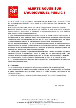 Cp Cgtspectacle Alerte Rouge Sur L'audiovisuel Public 30012025