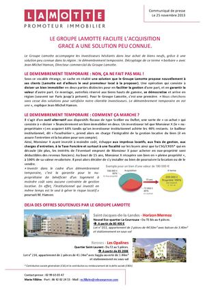 Lamotte facilite l'acquisition grâce à une solution peu connue : le démembrement temporaire - 25 novembre 2013