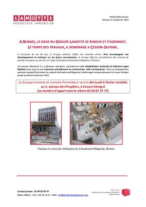 À Rennes, le siège du Groupe Lamotte se rénove et s'agrandit - 30 janvier 2015