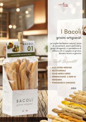 I Bacoli Sono I Nostri Grissini Artigianali Hanno Il Sapore Unico Della Tradizione, In Tantissimi Gusti La Ricerca Degli Ingredienti È Meticolosa E Accurata Questo Ci Permette Di Selezionare E