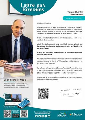 Lettres aux riverains : Travaux ORANGE Chemin Pascal