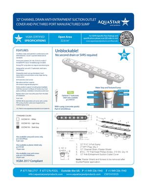 32CDAVxxx - 32'' Channel Drain Pinhole Anti Entrapment Suction Outlet Cover And PVC Three Port Manufactured Sump