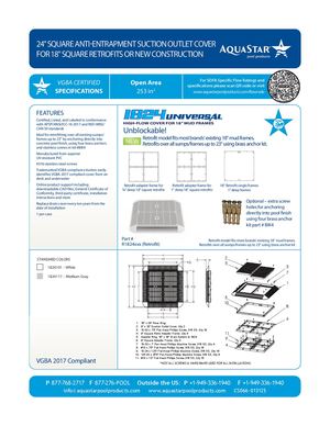 R1824xxx - 24'' Square Suction Outlet Cover For 18'' Square Retrofits