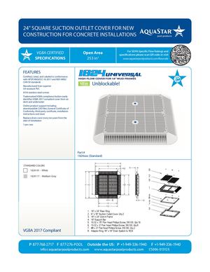 1824xxx - 24'' Square Suction Outlet Cover For New Construction