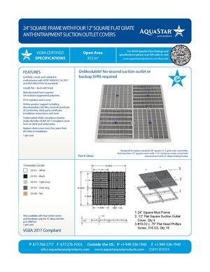 24xxx - 24'' Square Frame With 12'' Square Flush Anti Entrapment Suction Outlet Covers