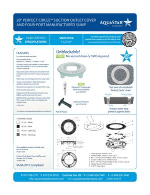 PCxxx - 20'' Perfect Circle Suction Outlet Cover And One Port Manufactured Sump