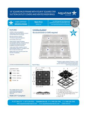 P18xxx - 18'' Square Mud Frame With Four 9'' Square Star Suction Outlet Covers And Vented Riser Rings