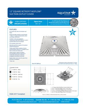 R12MFxxx - 12'' Square Retrofit Mo Flow Suction Outlet Cover
